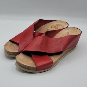 YOKONO Women's 8, Red Leather Cork Wedge Sandals